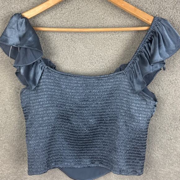 All in Favor Flutter Sleeve Satin Corset Top in Steel Blue Size XL NWT Coquette - Picture 3 of 7